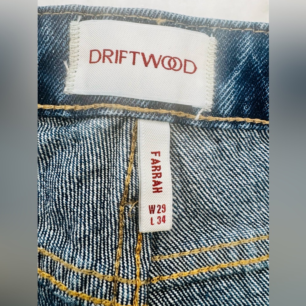 DRIFTWOOD Blue Vintage Wash Flare Jeans with Printed Panel Insets - Picture 5 of 9